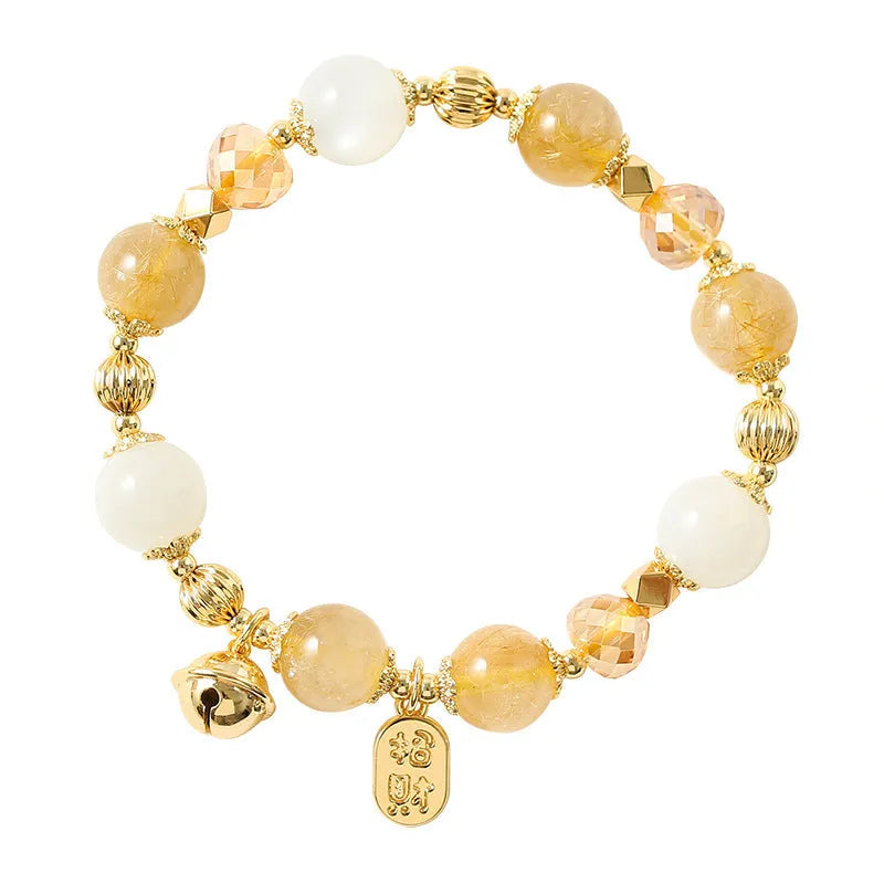 Gold electroplated rutilated quartz crystal bracelet with Korean style design