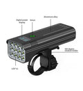 Black KX12DF digital display bicycle headlight with USB cable and quick-release mounting bracket.