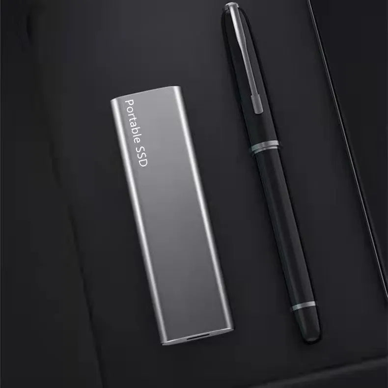 Ultra-thin metal external SSD hard drive in red blue black and silver interface colours