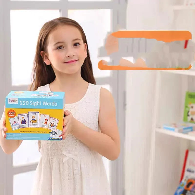 Set of 220 high-frequency word learning cards and five workbooks for early childhood education