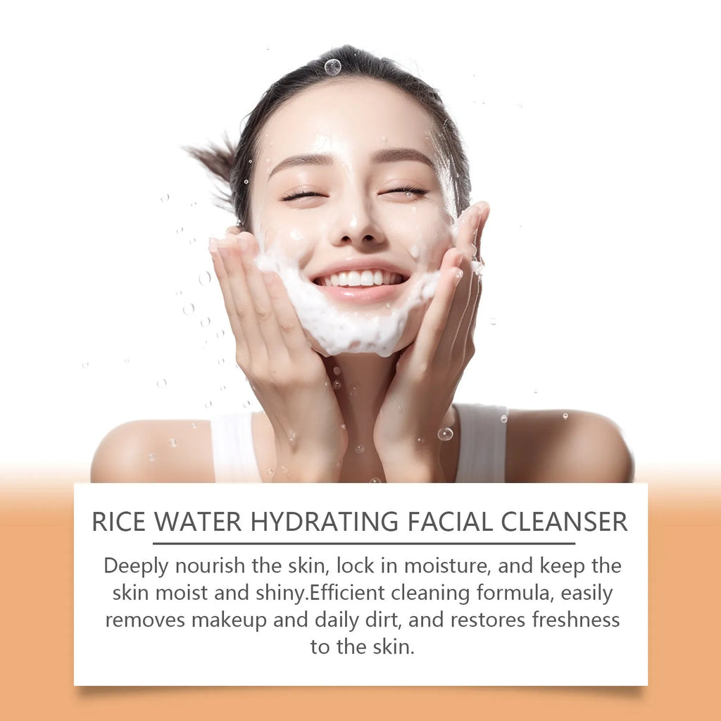 60ml tube of gentle rice facial cleanser with sodium hyaluronate and vitamin E