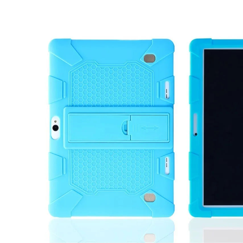 Silicone protective case for 10.1-inch tablet in various colours with integrated bracket feature