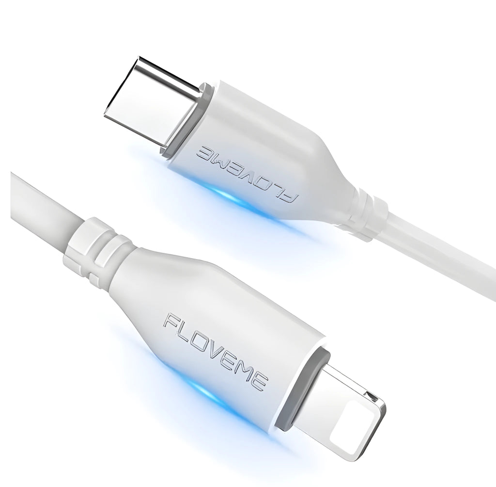 White USB-C to Lightning charging cable for iPhone, 1 metre length