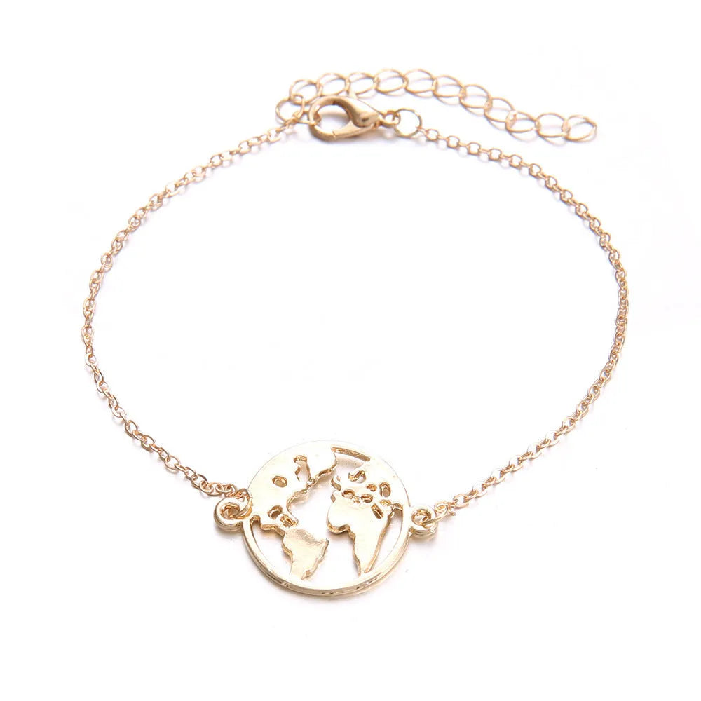 Women's bohemian aircraft map charm bracelet 3-piece set with heart-shaped European and American flight route charms