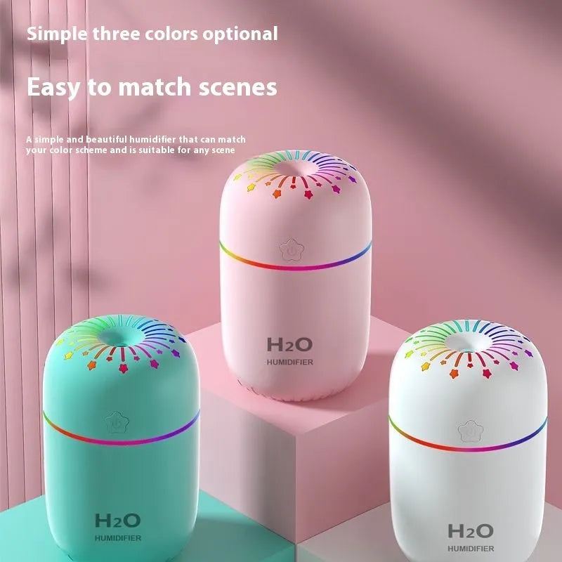 USB portable mini humidifier in white with 300ml water tank and compact design