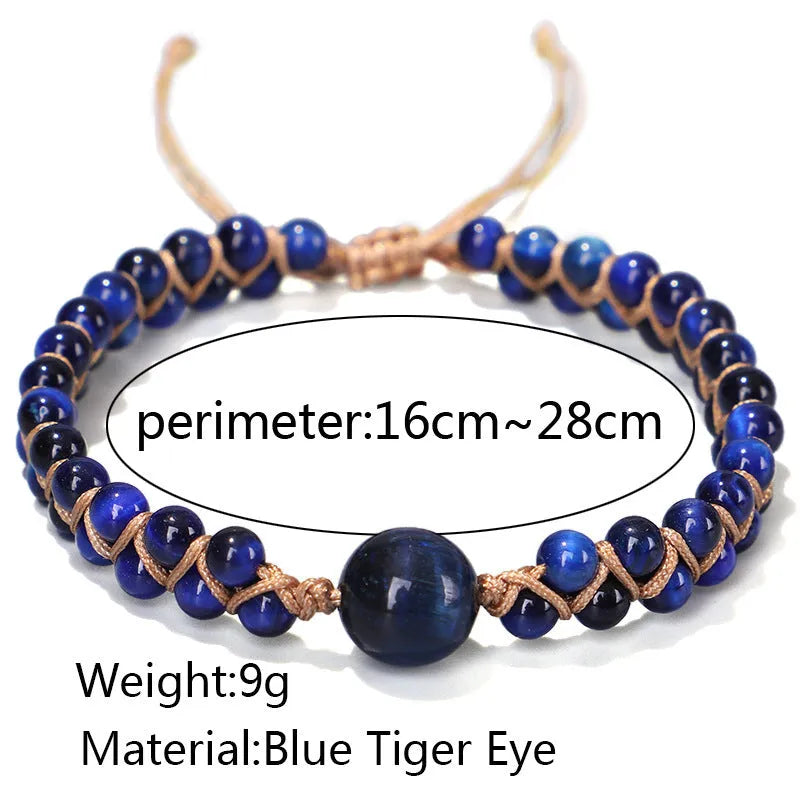 Handwoven geometric bracelet with sliding knot and natural stone bead in Amethyst or Tiger Eye
