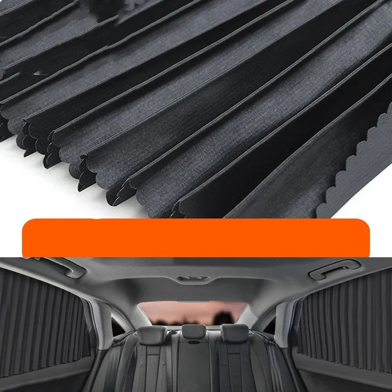 Auto retractable car sun curtain in thick opaque cloth material with roller shutter mechanism