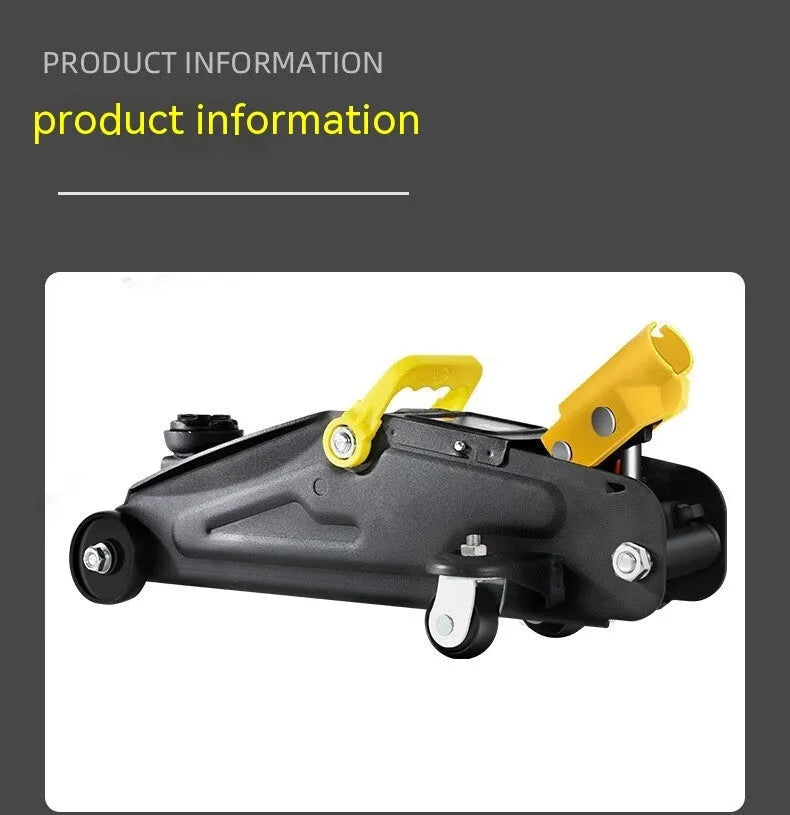 Hydraulic low-profile car jack with built-in handle for tyre changes