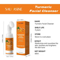 Turmeric facial cleanser 60ml bottle with yellow label and cap on white background