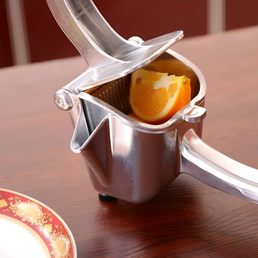 Silver heavy duty aluminium and steel lemon squeezer with large bowl