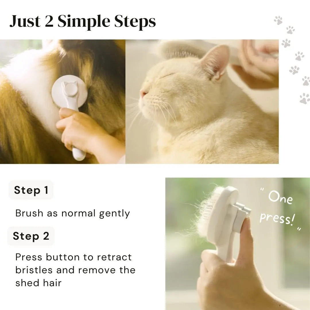 Blue self-cleaning slicker brush for dogs and cats with ergonomic rubber handle
