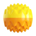 Blue or orange durable rubber dog ball with spiky cleaning bumps and squeaker for aggressive chewers