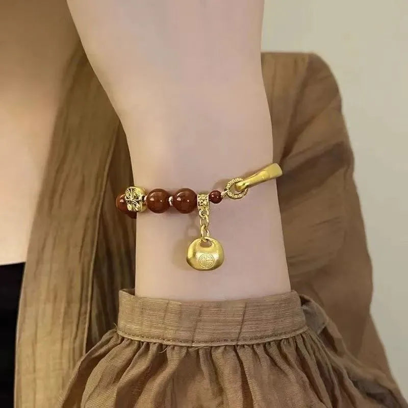 Golden South Red agate character ingot antique bracelet for women