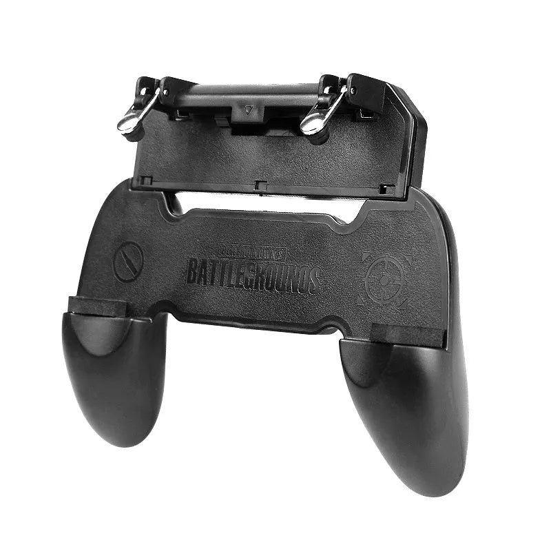Black mobile phone game controller with plug-in connection and physical buttons