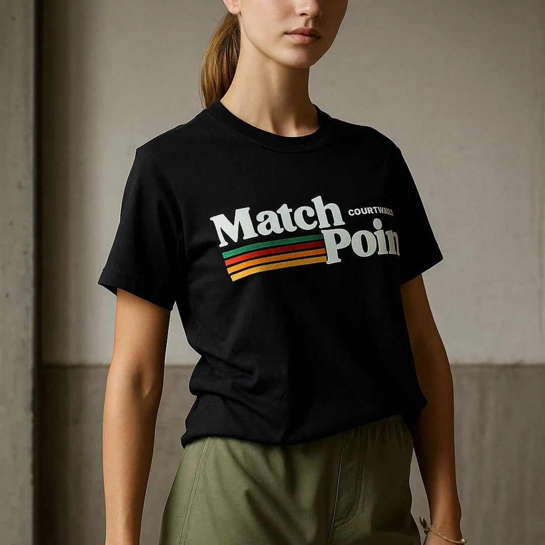 Black men's T-shirt with a 3D printed text design, short sleeves, and a round neck.