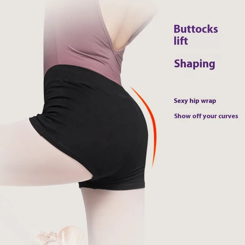 Black cotton women's dance shorts for ballet practice and fitness.
