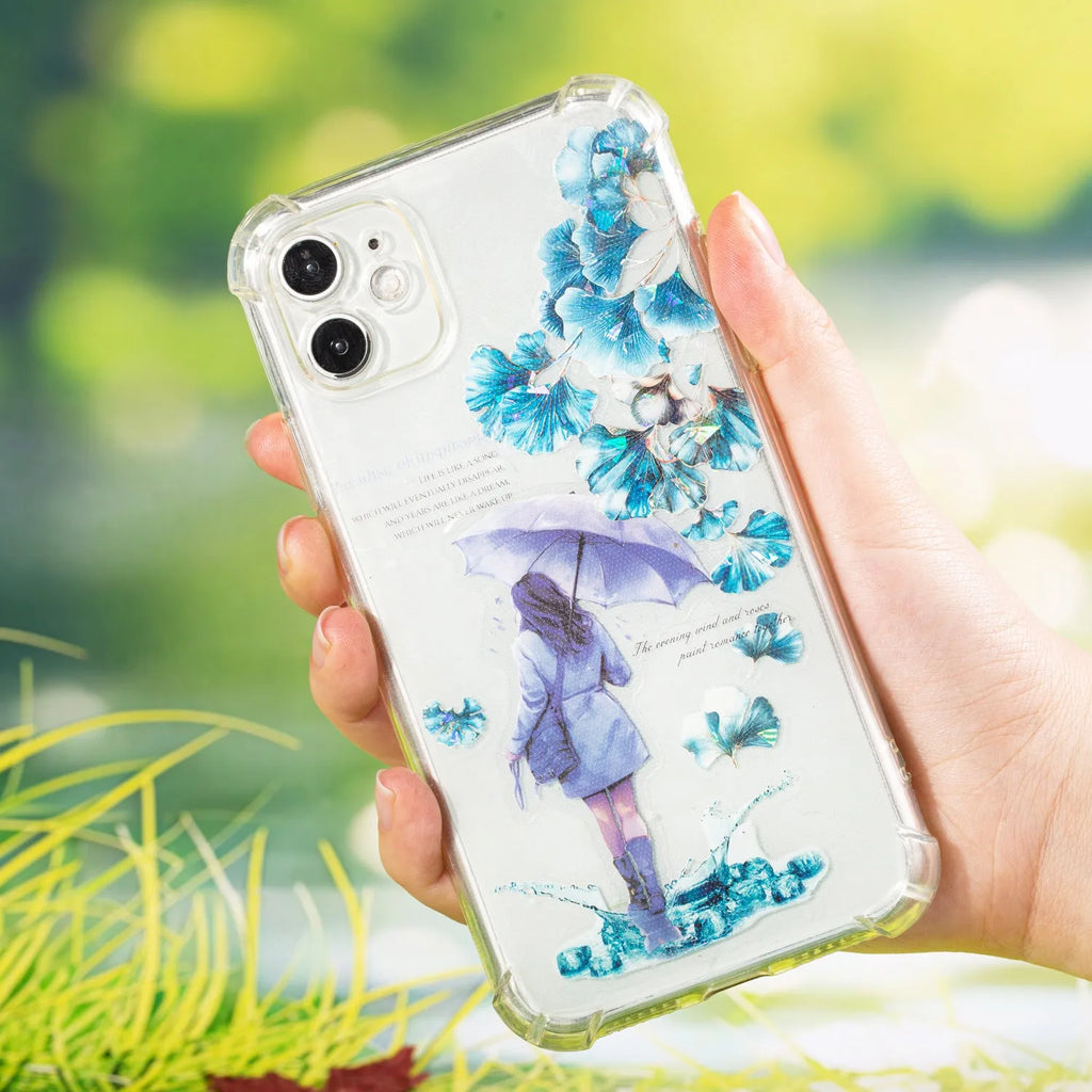 Roll of Deciduous Poetry Series decorative stickers showing leaf patterns including ginkgo and maple leaves.