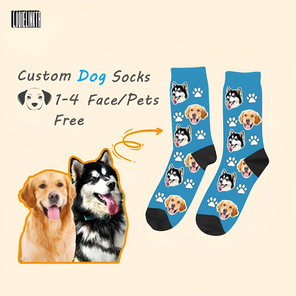 Personalised mid-calf tube socks with cartoon pattern custom photo design in multiple colours