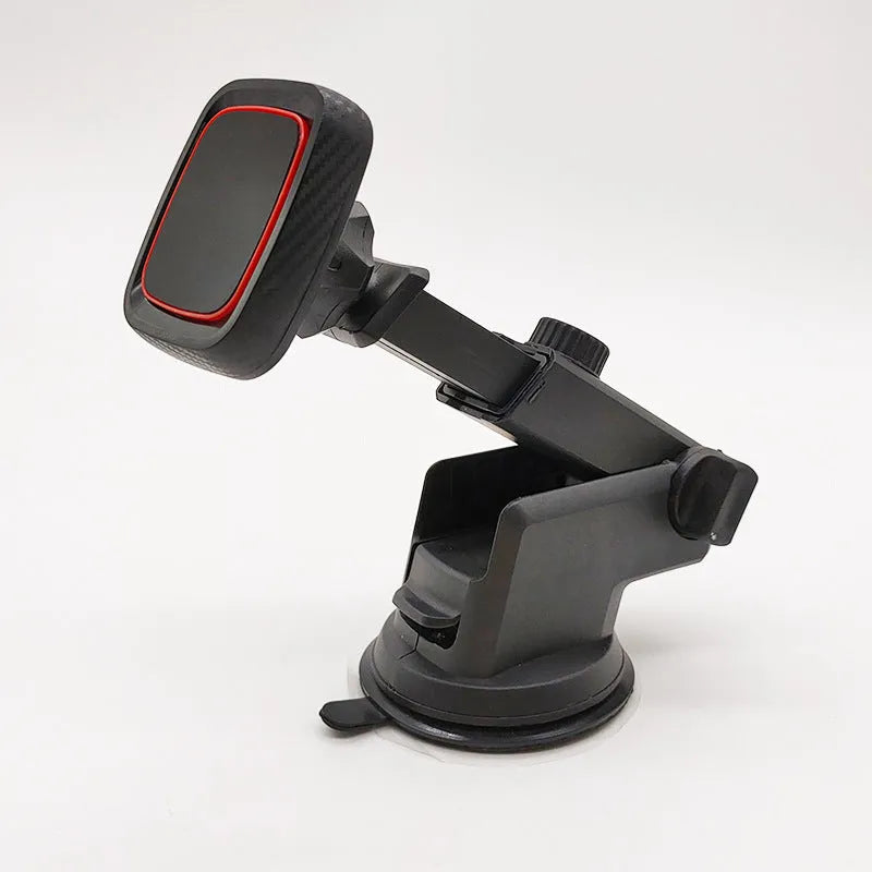 Black universal car phone holder mounted on dashboard air vent with flexible arm extended