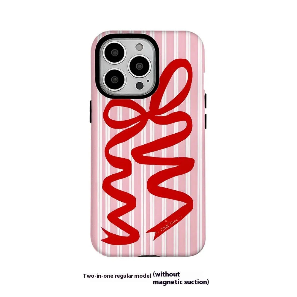 Soft silicone phone case with large hole frosted bow in pink, designed for iPhone 11 to 16 series