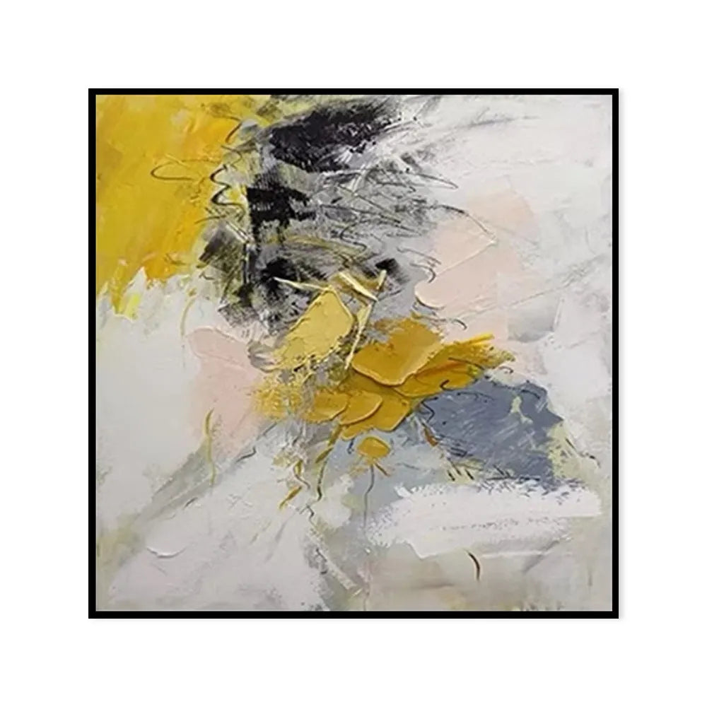 Hand painted acrylic gold abstract oil painting on square canvas for living room decor, no frame, 100cm x 100cm size