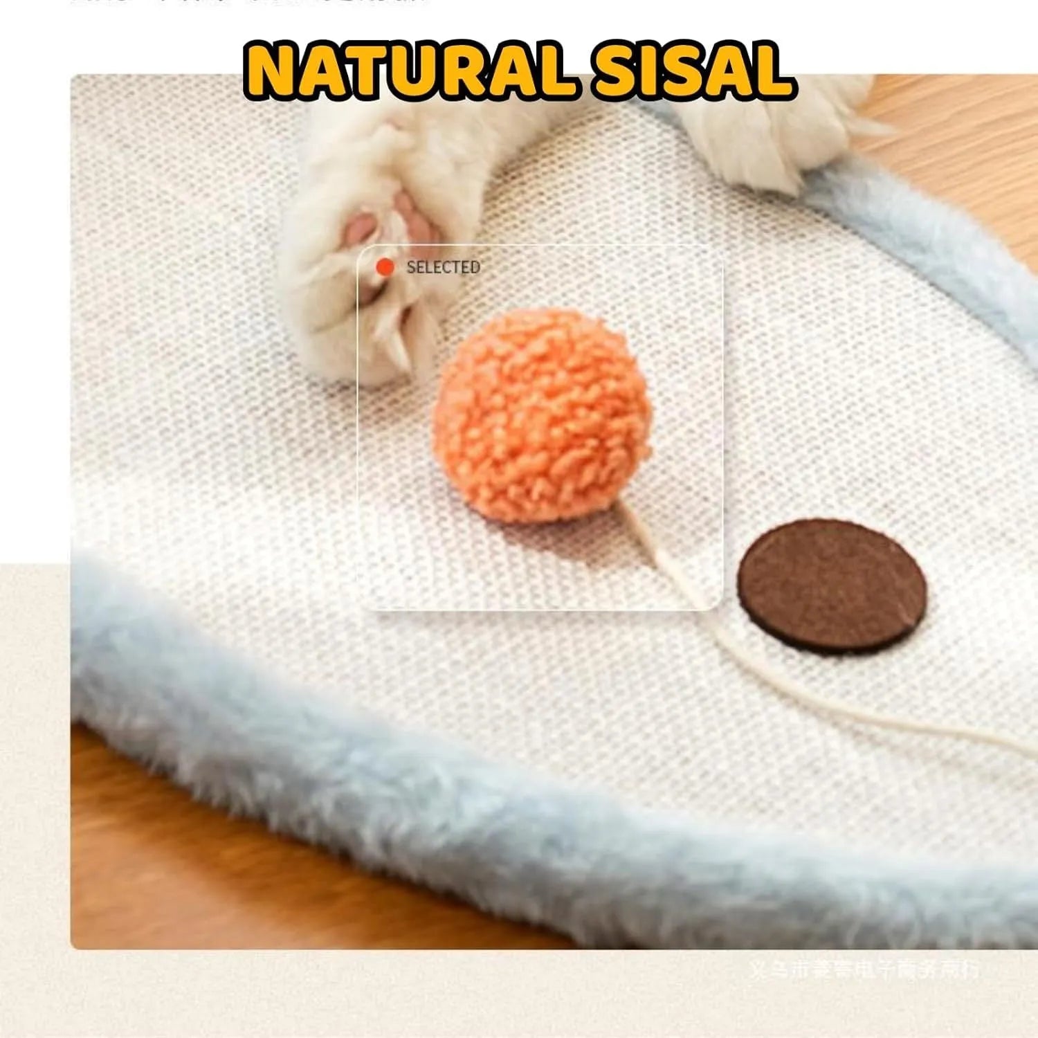 White cat scratching mat with sleeping cat design, natural sisal material, wall mounted or floor use