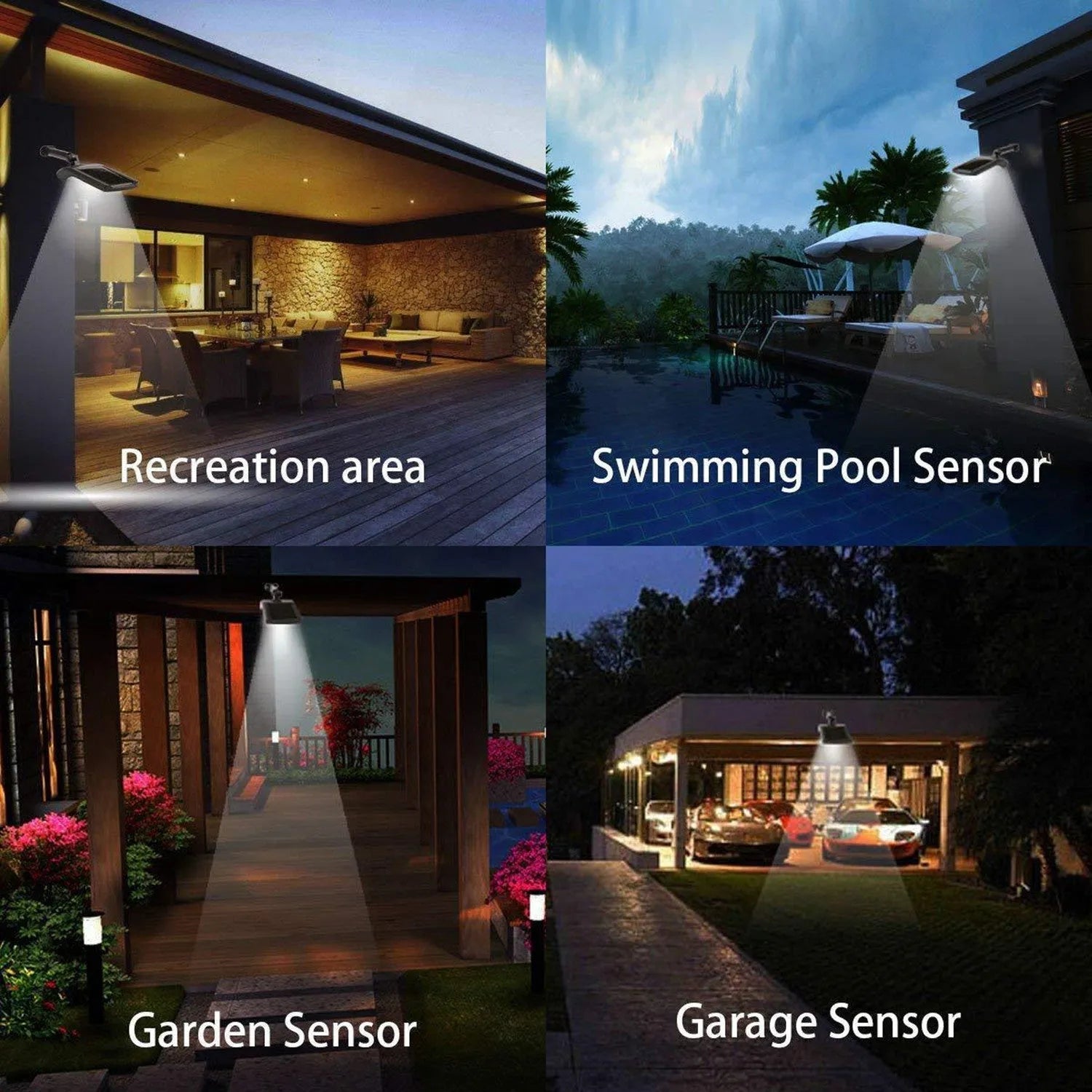 Black 36 LED solar-powered wall light with motion sensor and adjustable mounting bracket.