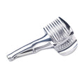 Silver plastic lemon slicer kitchen gadget with ergonomic handles for cutting citrus fruits