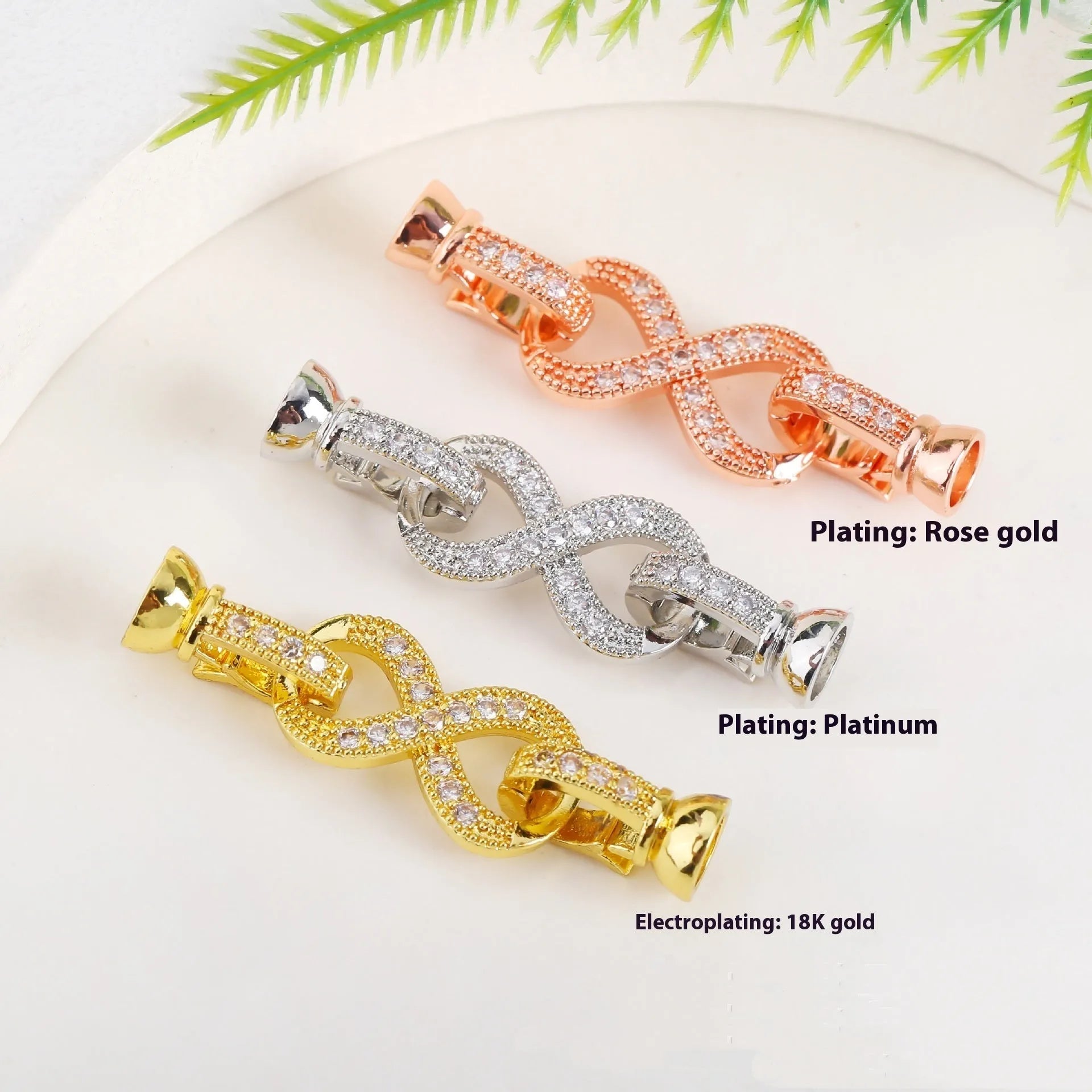 Small gold electroplated necklace buckle for DIY jewellery making with rose gold and silver colour options