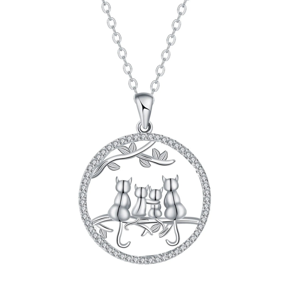 Women's copper necklace with four kitten pendant on cross chain, electroplated finish