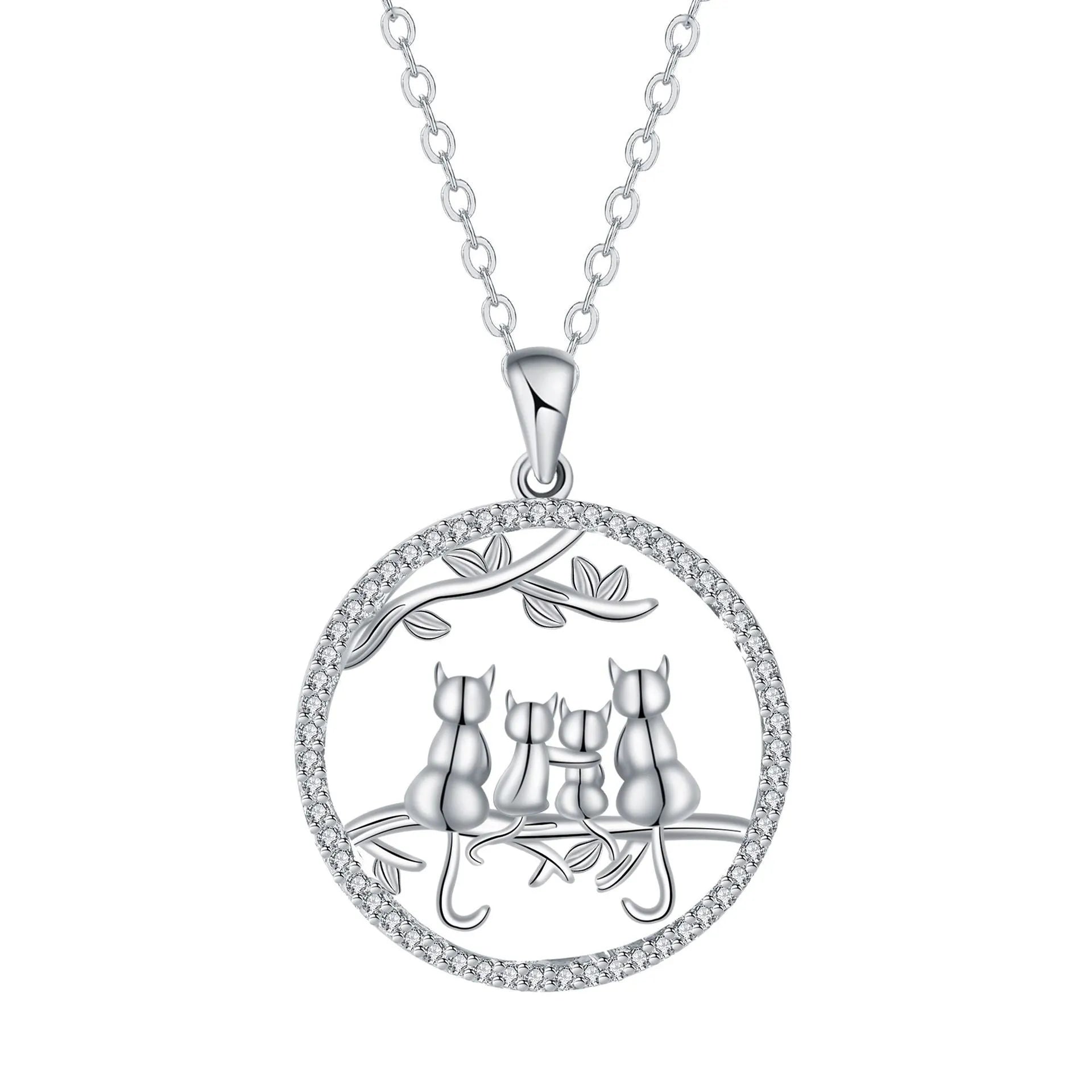Women's copper necklace with four kitten pendant on cross chain, electroplated finish