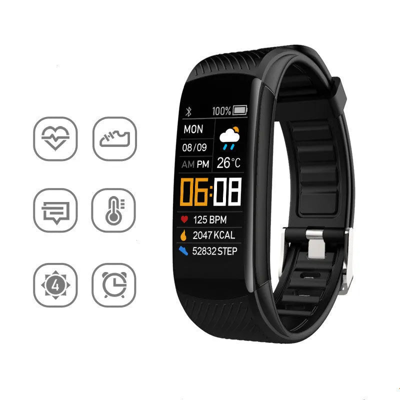 Adult TPU sports pedometer bracelet with coloured strap and 0.96-inch screen.