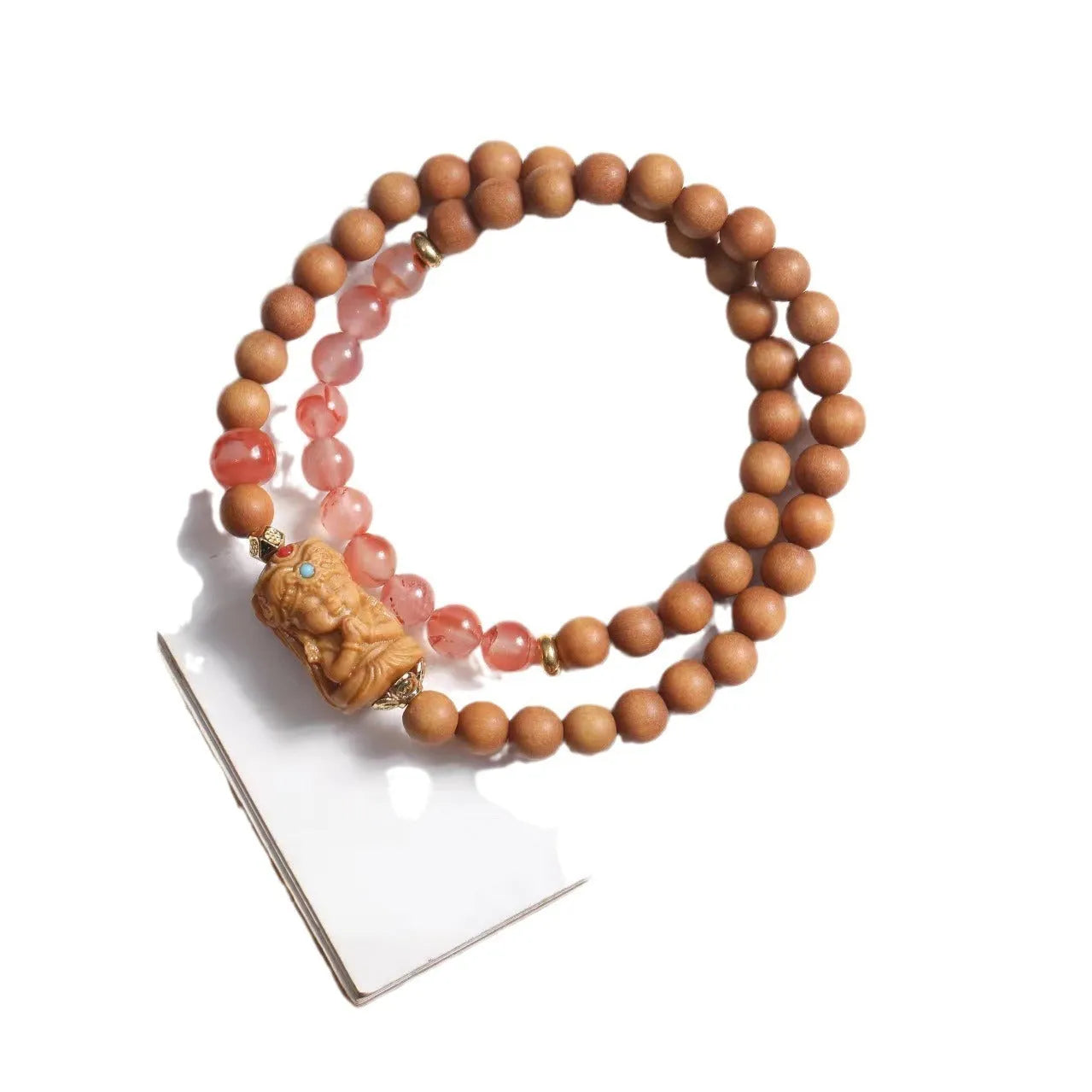 Traditional brown wooden Zachilam bracelet with woven 6mm beads and double circle design