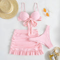 Women's floral swimsuit 3-piece set with a bow detail, shown in one of nine available colours.