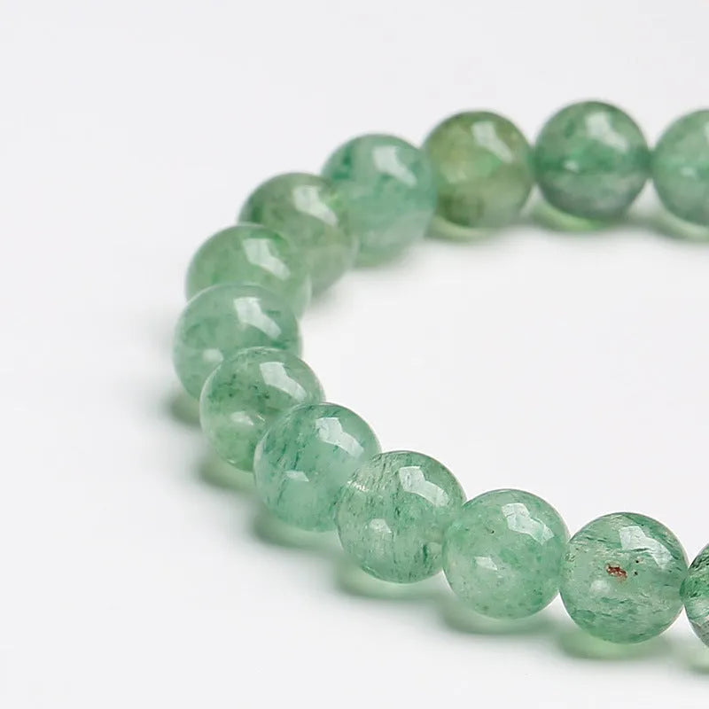 Natural green strawberry quartz 7.5mm bead hand-woven women's bracelet geometric Chinese-style design.