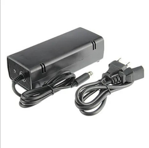 Black Xbox 360 E power adapter with direct plug design for 220V outlets