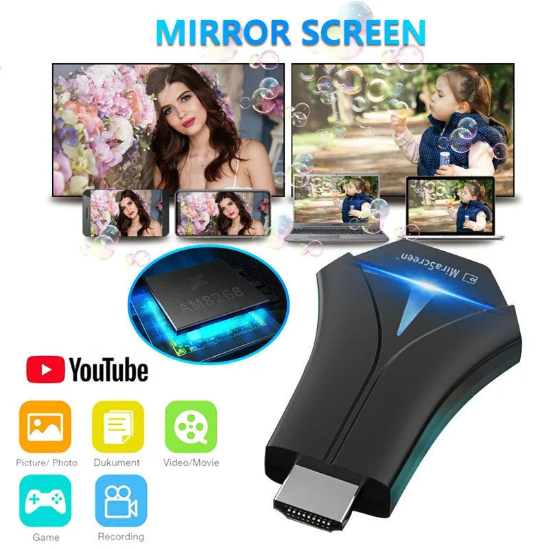 Mirascreen K12 HDMI WiFi streaming dongle with USB cable for wireless 1080p media playback
