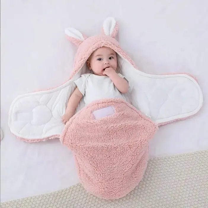 Adjustable baby swaddle sleep sack in soft cotton fabric with head protection