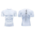 Men's short sleeve compression shirt with a sword print design on the chest.