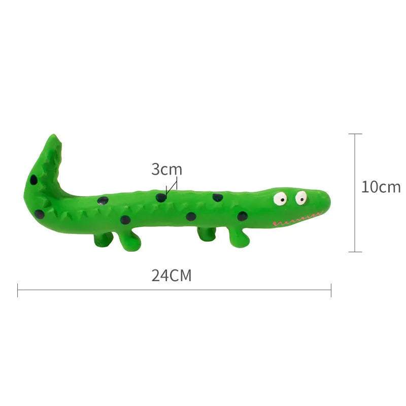 Green cartoon lizard-shaped dog chew toy with textured surface for dental cleaning