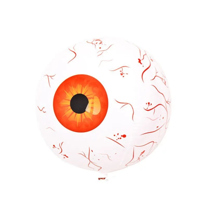 Large green Halloween eyeball balloon with red bloodshot veins, inflated to 40 cm diameter.