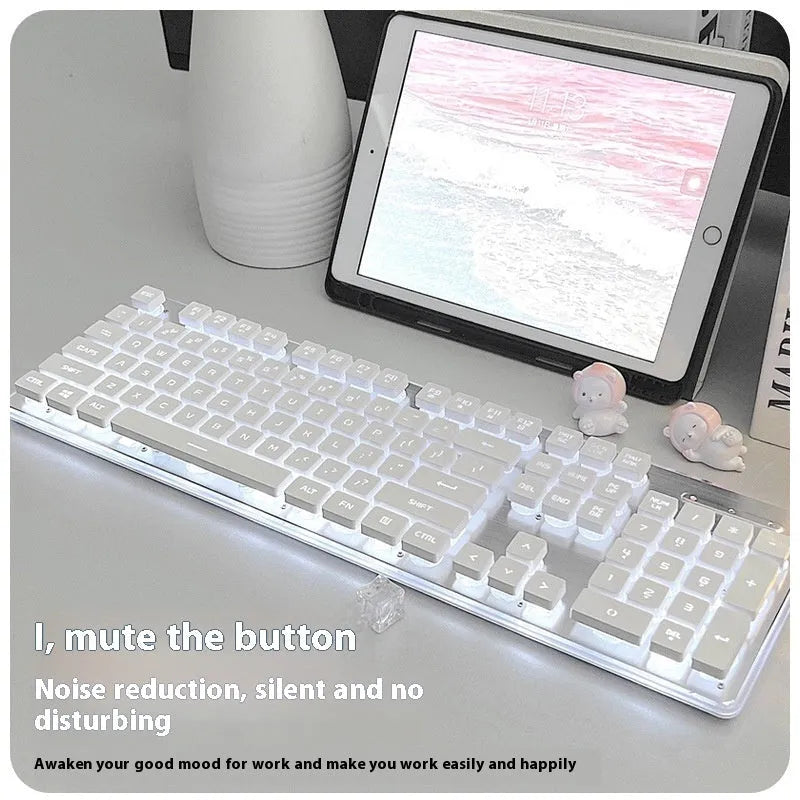 Wired mechanical feel keyboard with mute buttons showing 44cm length and ABS construction
