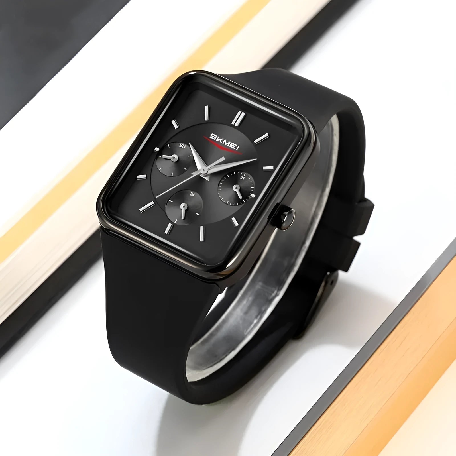 Square silicone waterproof digital watch for girls in multiple colour options on a wrist.