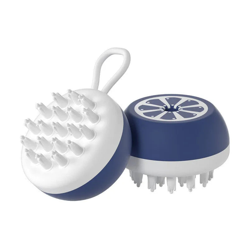 Yellow silicone pet bath brush with comb and massage functions for dog and cat grooming during washing