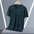 Men's camouflage pattern nylon summer top with short sleeves and round neck in loose fit