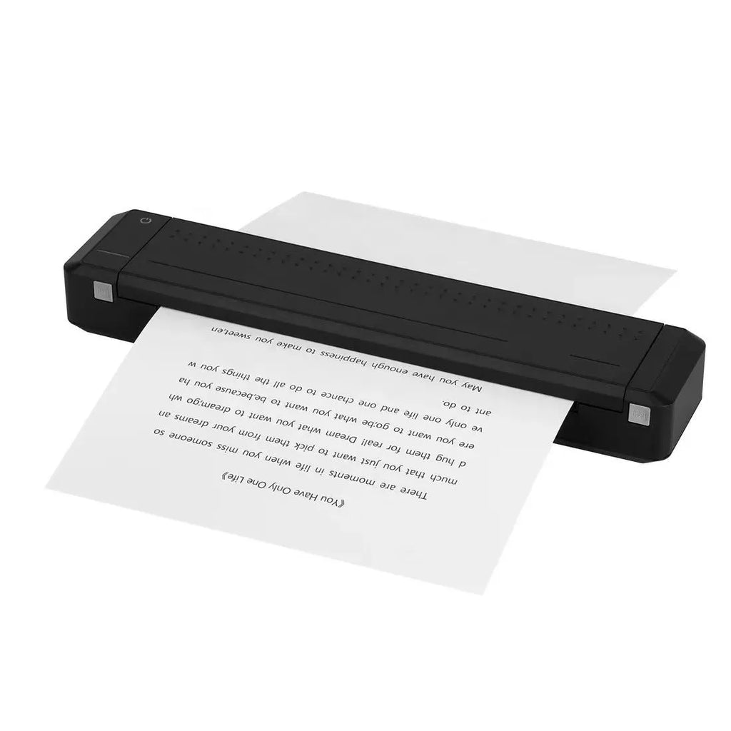 Wireless Bluetooth A4 thermal office printer in black, 310.5 x 63.5 x 39.5 mm, with USB Type-C port