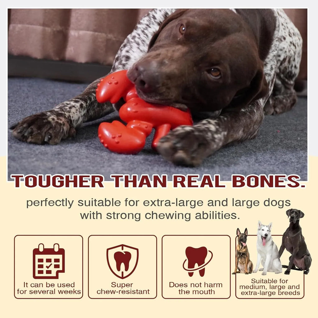 Red durable dog chew toy for large breed aggressive chewers measuring 170mm long