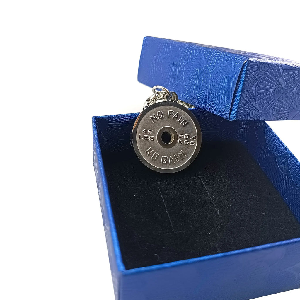 Polished stainless steel barbell disk geometric pendant on a 60cm chain necklace