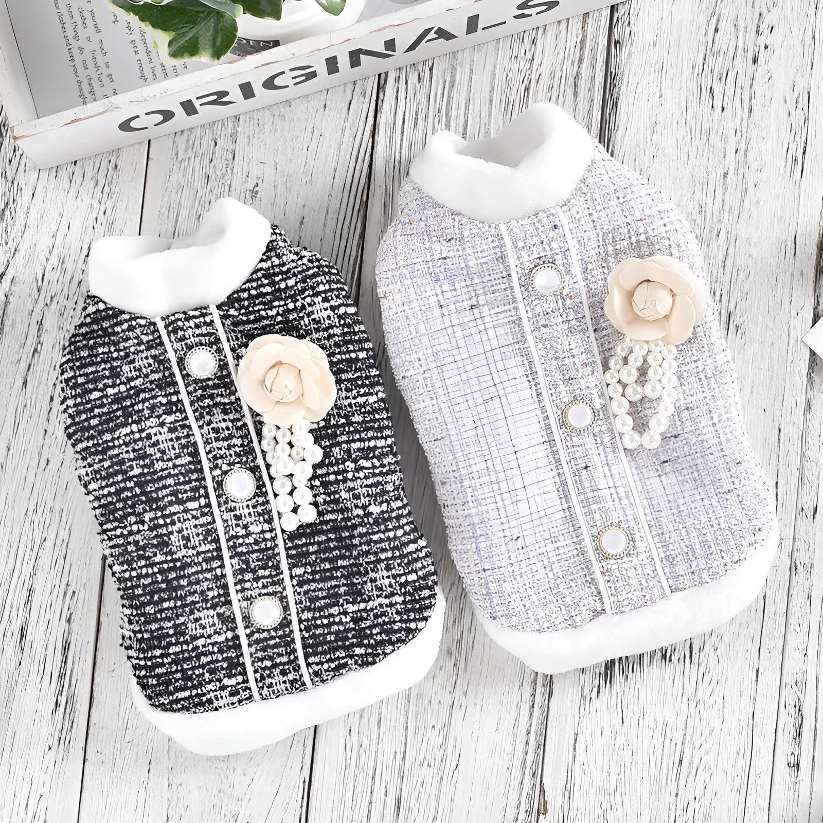 Black or purple cat jacket with sausage print design for small to large pets