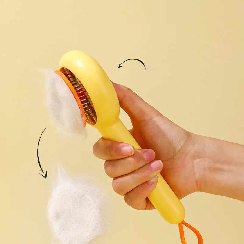 Small yellow duck comb for cat and dog hair removal with open section design